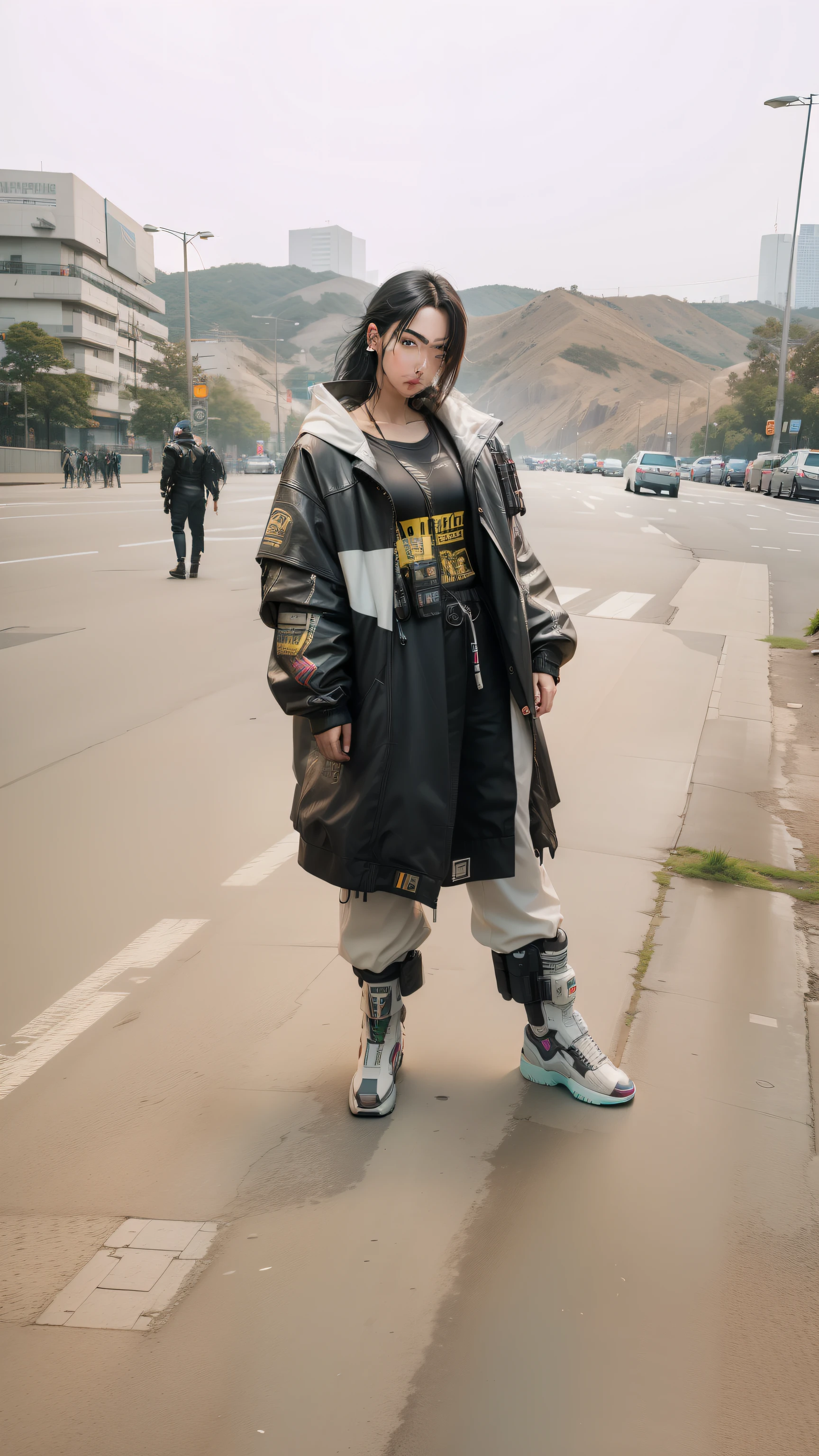 Cyberpunk, futuristic, realistic, daylight,pose,same,face real ,realface,canon, nikon,85mm ,f1.4,sony hyper realistic, realistic