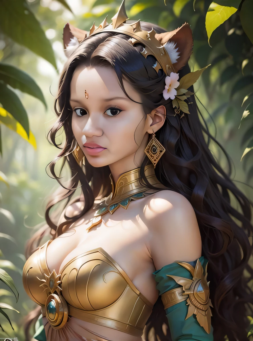 uma mulher em um traje com orelhas de gato e um top dourado, Artgerm e Wlop, wlop e Artgerm, Modelo IG | Artgerm, Artista Artgerm I e WLOP, Artgerm Julie Bell Beeple, linda donzela fantasia, mulher da fantasia, Rainha elfa bonita e elegante, wlop e ross tran, retrato bonito da fantasia