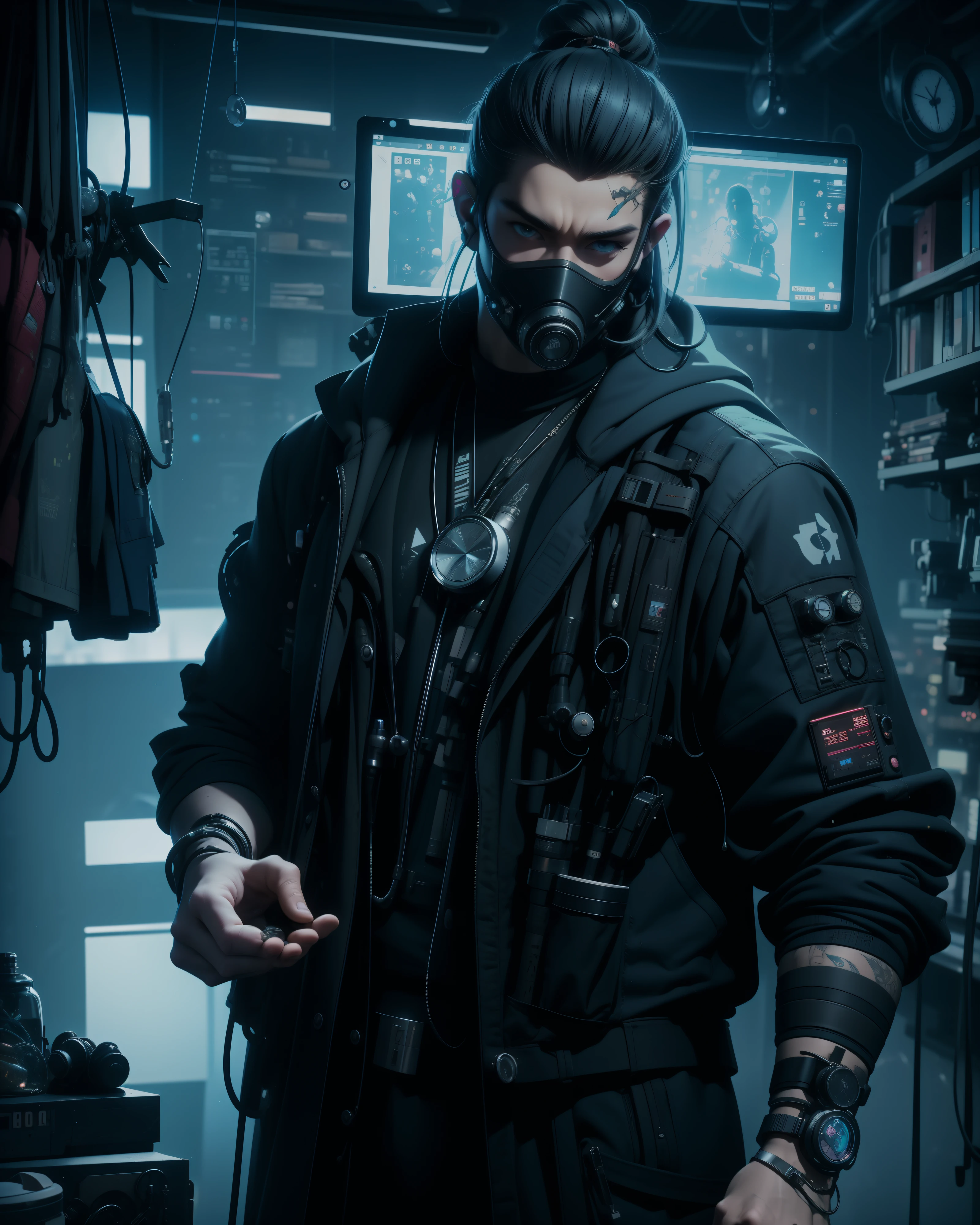 Hyperrealistic, Unreal engine, 3d, (Medium Shot), (Cyberpunk Doctor), Cyberpunk Meta-Gnome Doctor wearing HighTech Surgical mask in Treatment Room, (Cyberpunk Stethoscope), (Doctor Accessories), (Holding) a Scifi (First Aid Kit), in the Holographics Hyperspace Metaverse 50mm, Ray Tracing, UHD