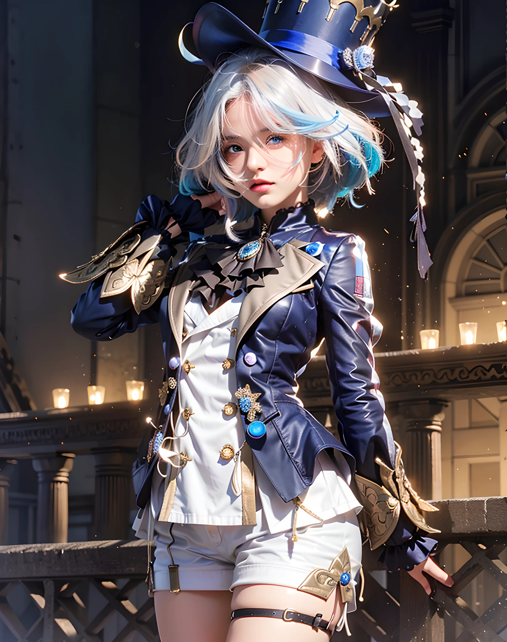 (photorealistic:1.4), best quality, masterpiece, ultra high res, 1girl, (detailed face:1.2), (detailed eyes:1.2), (detailed hair:1.2), (detailed clothes:1.2), 4k, (detailed color:1.2), blue eyes, blue hair, white hair, streaked hair,