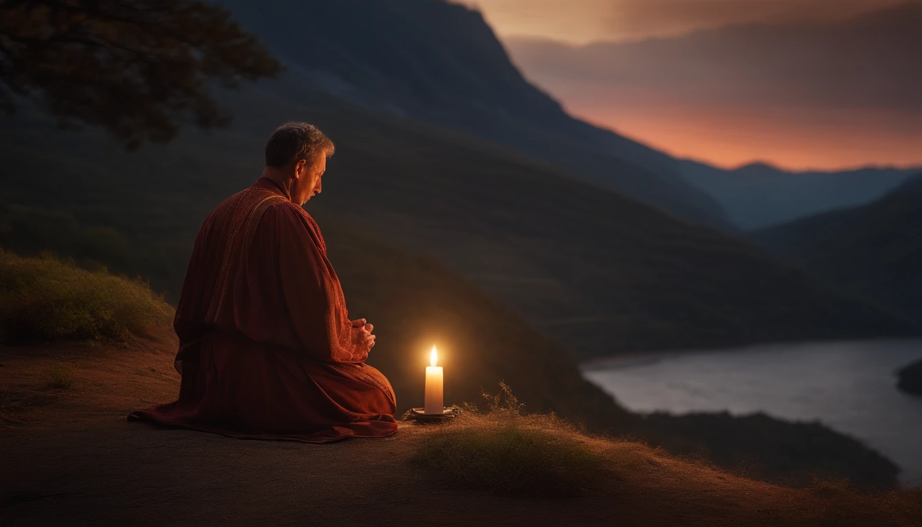 Craft an 8K image of a person engaged in deep prayer, set within a spiritually significant location, with meticulous attention to detail in both the surroundings and the individual's posture