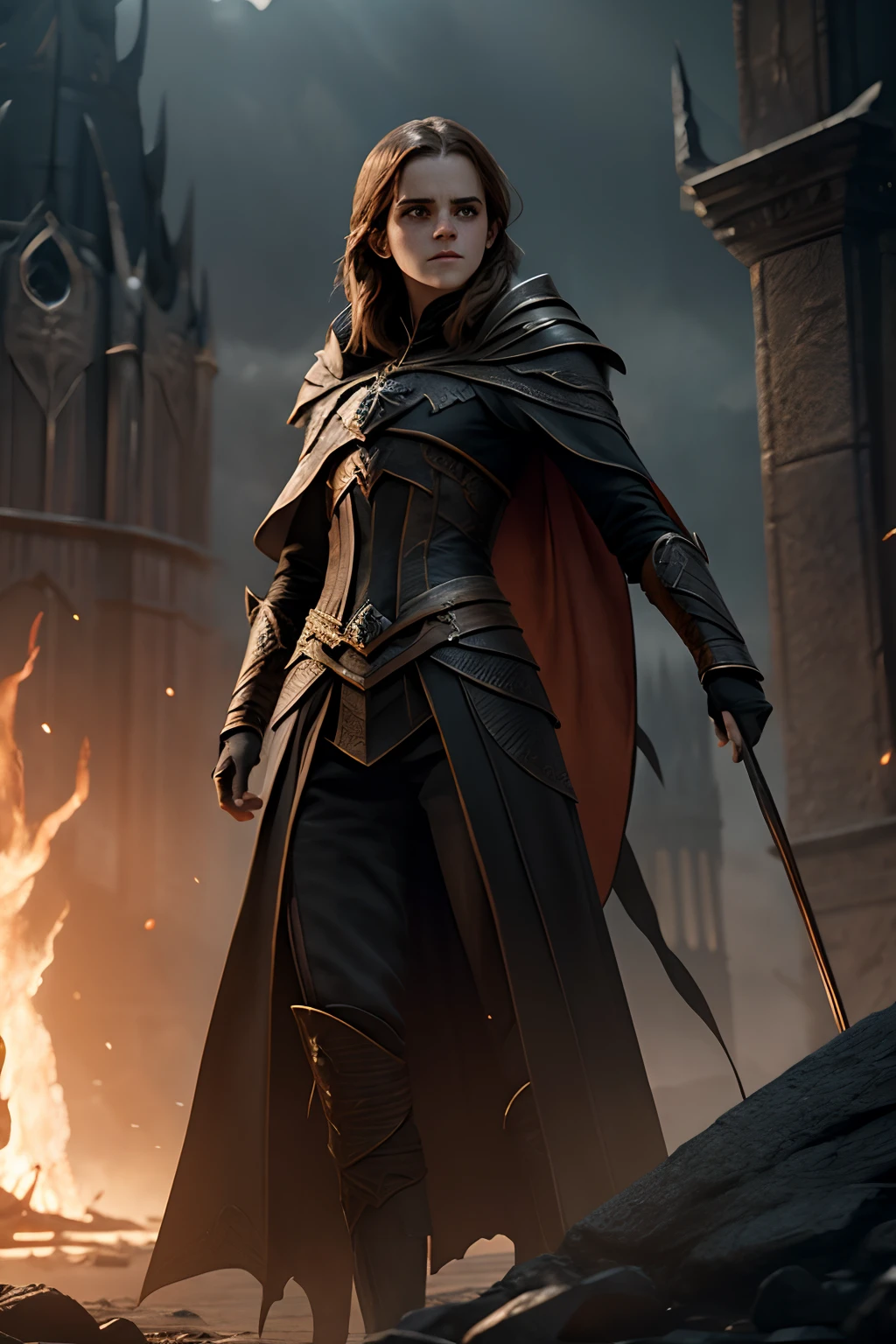 Emma Watson as Sauron in Throne of the Rings, artstation, octane render, cinemati