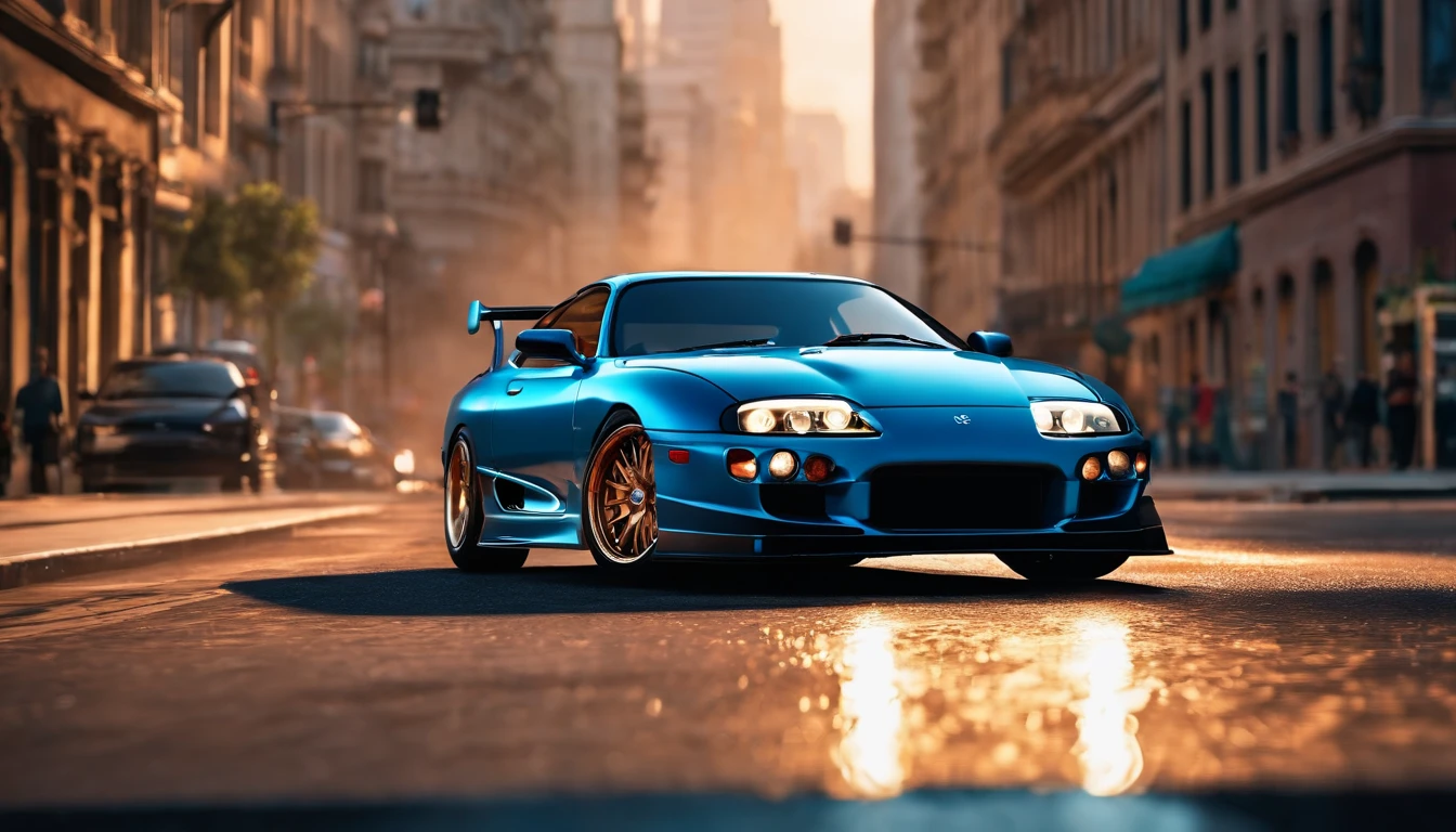 a close up of a supra mk4 car parked on a city street, best wallpaper, cinematic poster, phone wallpaper, like matrix, motivational poster, beast customized color supra mk4 car, money raining from the sky,cinematic 4 k wallpaper, cinematic 4k wallpaper, matrix lut, poster!!!, gta v poster style, automotive photography, cinematic matte illustration, matte digital illustration, amazing wallpaper, matte painting movie poster, gta loading screen art, mobile wallpaper
