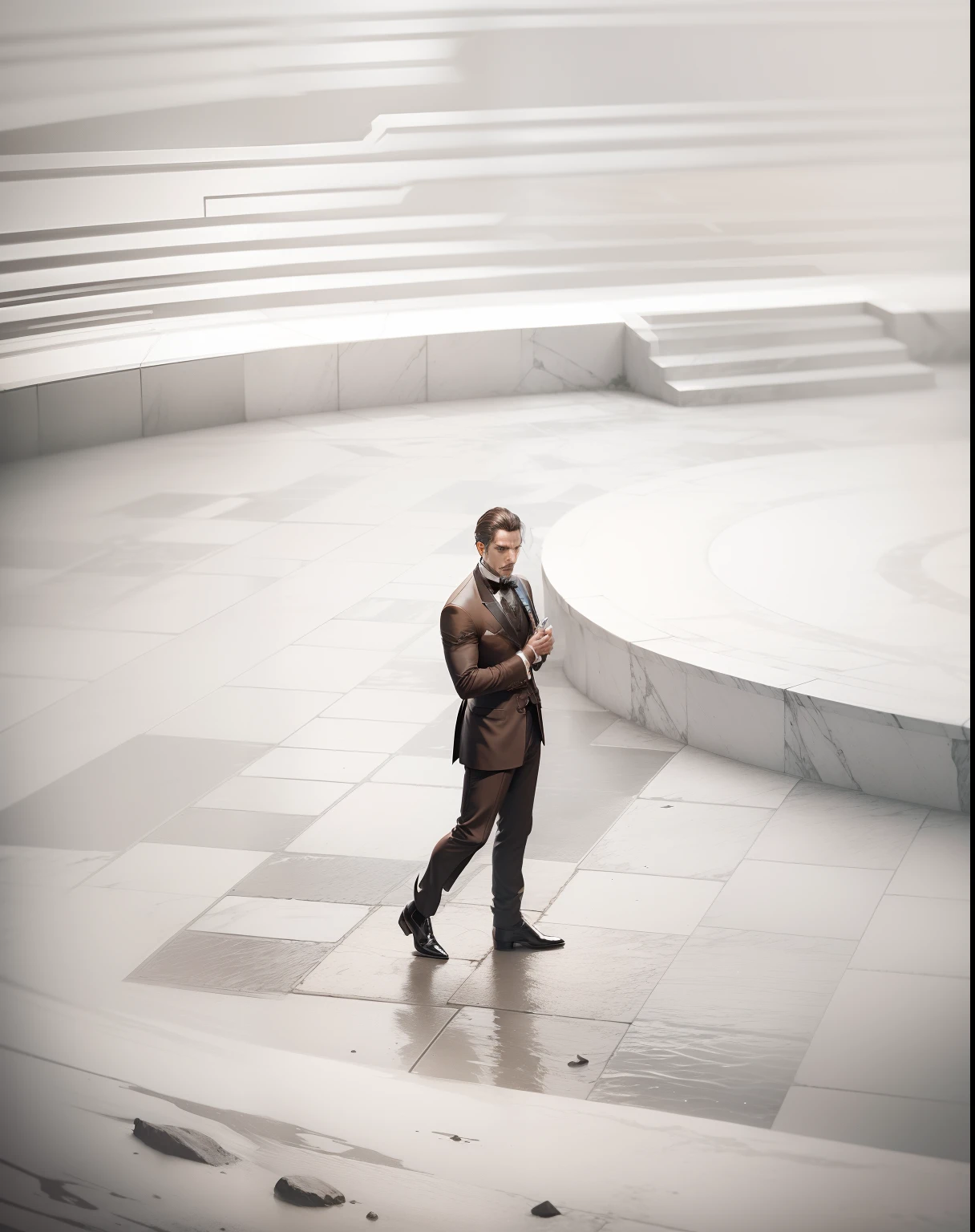 exquisitely detailed CG unity 8k wallpaper, masterpiece-quality with stunning realism), (best illumination, best shadow), (best quality), ((gallant man)), (elegant and demonic style:1.2), demon lord, wearing a (sleek brown tuxedo:1.2), (piercing black eyes+short black hair:0.8), surrounded by an ominous and dark atmosphere, accentuated by dramatic and striking lighting, imbued with a sense of surreal fantasy".