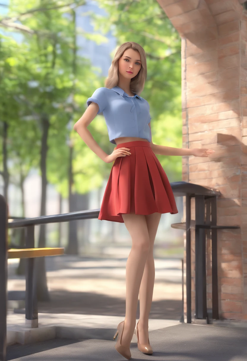 12 teen in pantyhosein a skirt in school walk