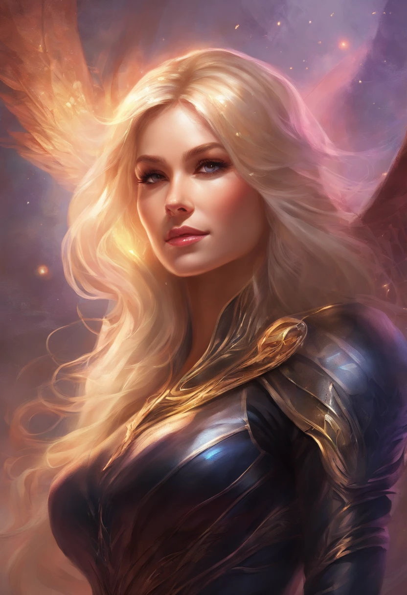 A blonde young woman wearing. in a black latex suit confidently stands as the American president and delivers a powerful speech