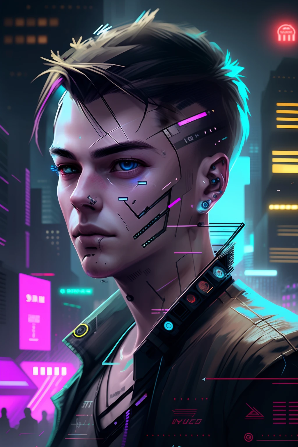 change backgroung cyberpunk handsome boy realistic face, 8k ultra realistic,