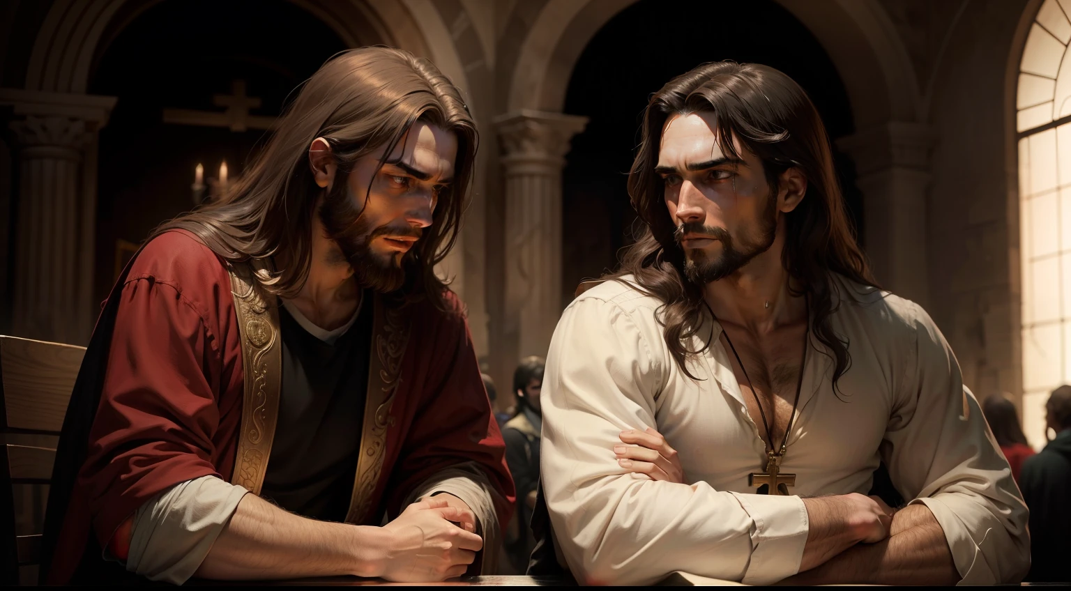 Judas crucificado, rosto hiper-realista, detalhes excepcionais, max quality