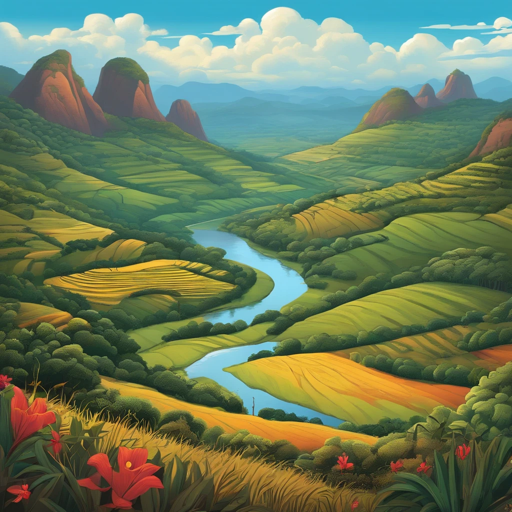 Create a backdrop of the backlands of northeastern Brazil in cartoon format