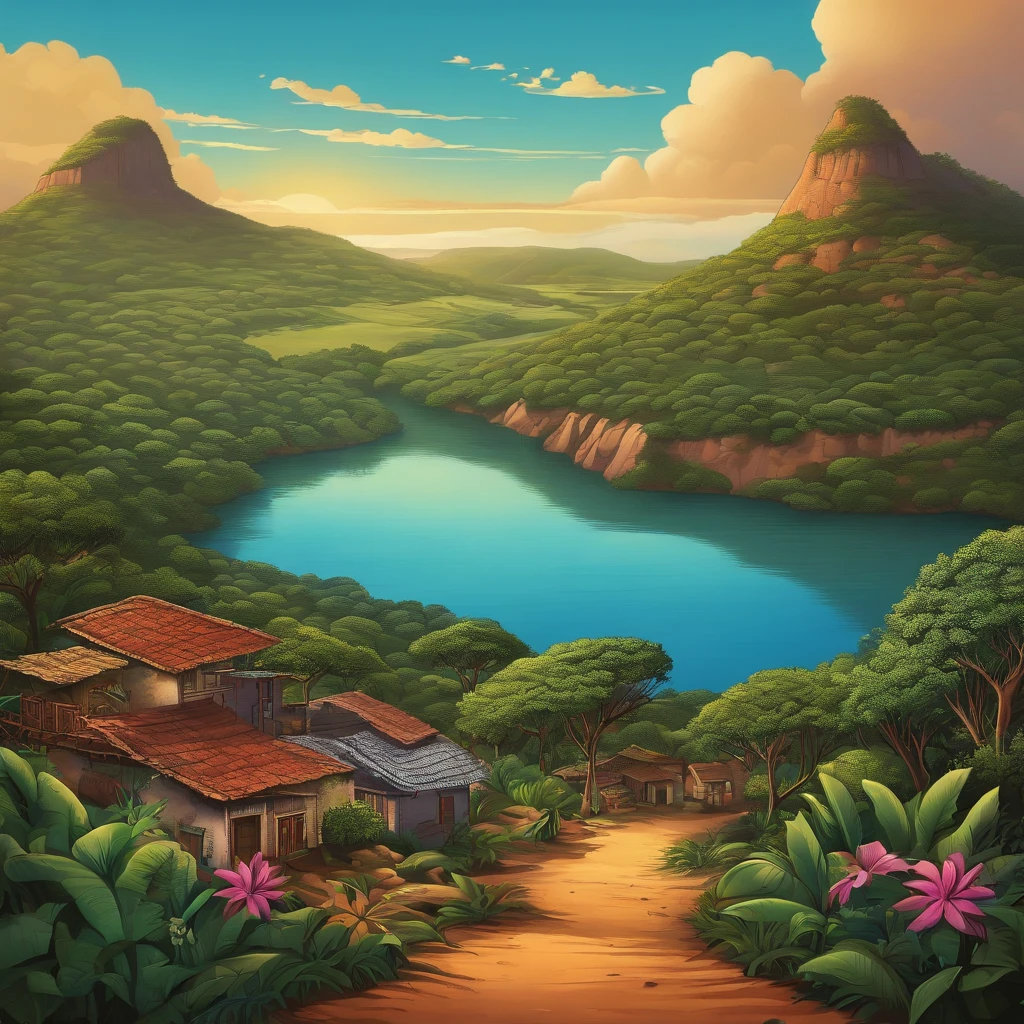 Create a backdrop of the backlands of northeastern Brazil in cartoon format