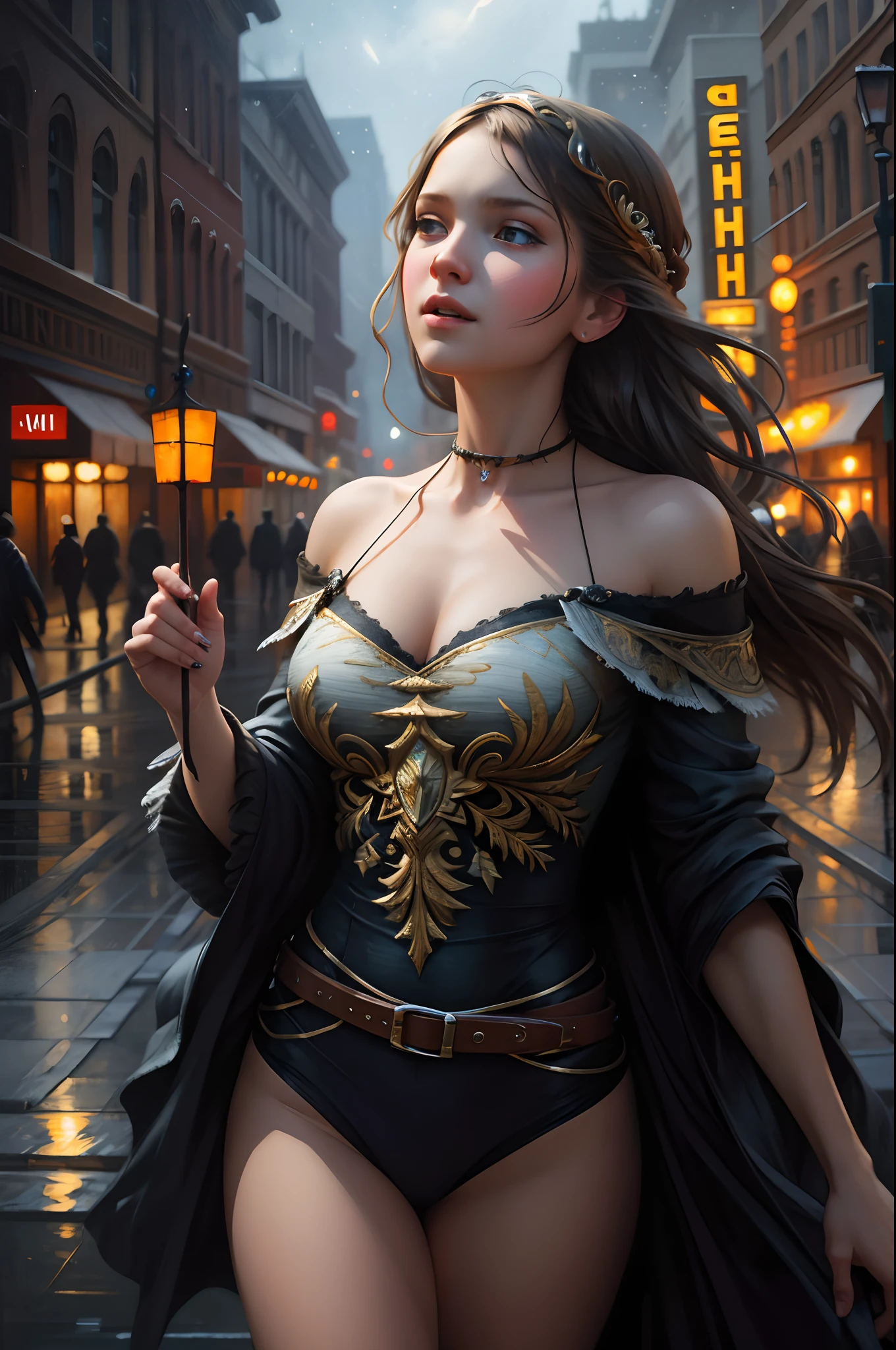 ((best quality, masterpiece)) solo by young maria lopukhina, dream, under the summer starry sky, russian paraphernalia, off the shoulder, very colorful, best improvisation, ((Cynthia-Sheppard style)), sensitivity, detailed illustration, grotesque, intricate details , hardening, (aesthetics), hyper-realistic, insanely detailed,, stunning, highly detailed, 8k, ornate, intricate, cinematic, dehazed, atmospheric, (oil painting:0.75), (splash art:0.75),(teal:0.2),(orange:0.2), (by Jeremy Mann:0.5), (by John Constable:0.1),(by El Greco:0.5),(acrylic paint:0.75), 8k
