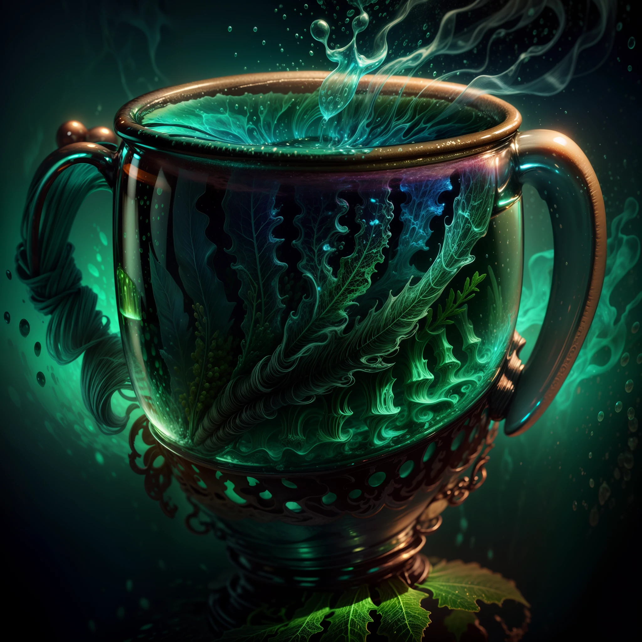 mug, wormwood, surreal, bioluminescence