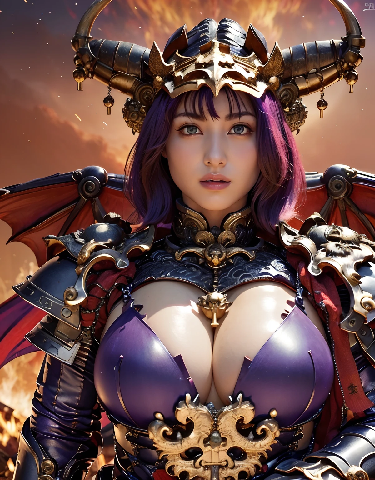 Professional , masterpiece、top-quality、photos realistic , depth of fields 、(Dragon Blue Metal Body:1.9),(Enamel purple、(cleavage of the breast)、Mystical expression、Dragon Gold Weapon、(Red Micro Bikini Armor:1.4),Gorgeous gold weapons ,Particles of light、(( Dragon's dense and gorgeous sword)) , (demonic wings)、((a blond))、(Castle background)、((Gangle's forest background))、((Fight dragons))、Beautiful Caucasian beauty、1a person、dynamic ungle,(((Detailed and ornate dragon helmet)))、Smaller head、A smile、Castle background、Thin and beautiful female hands、cleavage of the breast、Soldier in iron armor on background、Mystical expression、Light Effects、intense fighting、Wind-effect、magic circles、With the legendary magic wand、Dragon's tail、explosions、Anatomically correct body、
