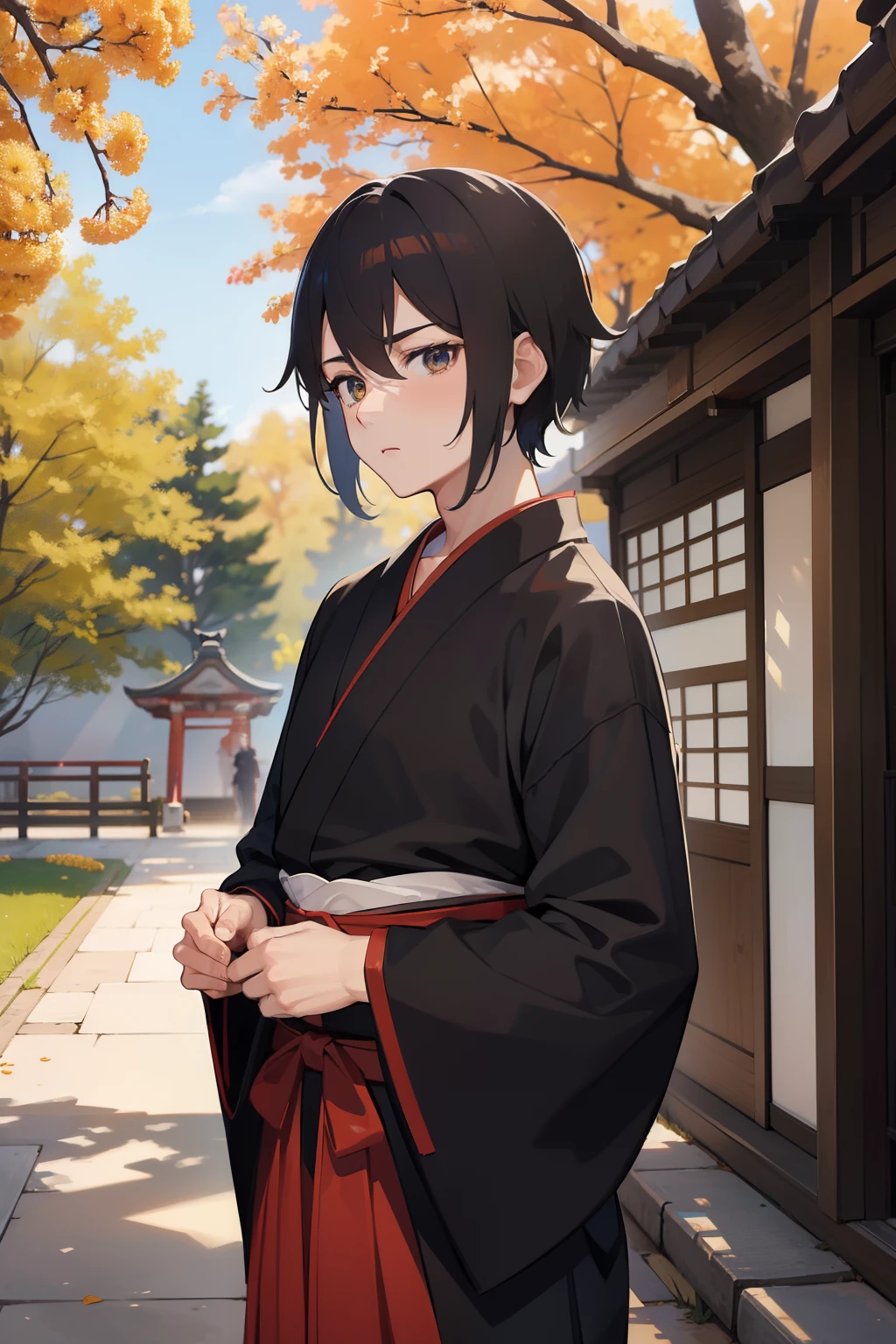 male people　twinks　{{ember}}　samurais　Hakama　shrines 　With chrysanthemums