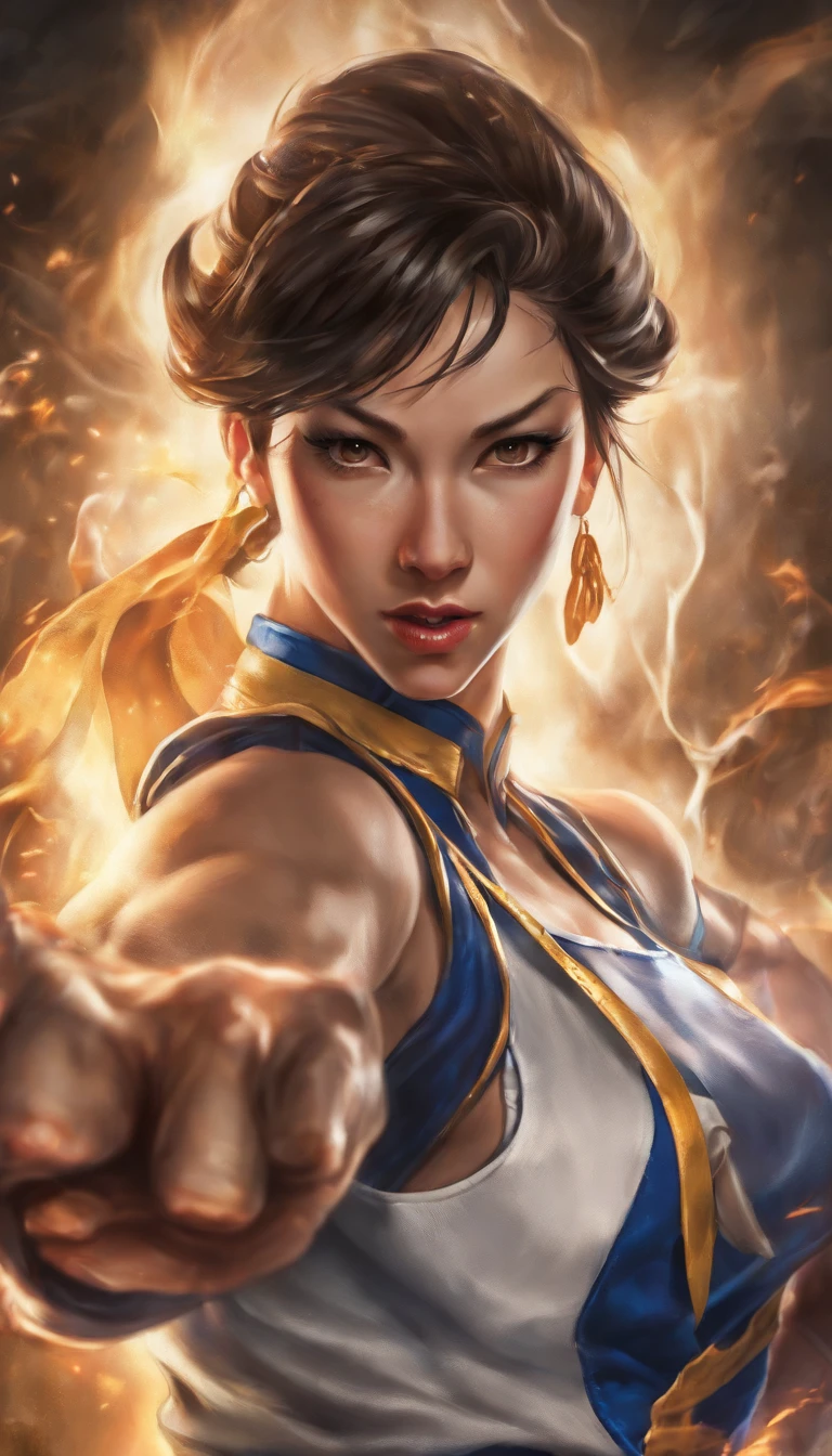 ((Chun li de Street Fighter, Ultra realista)), (((corpo inteiro))), ((perfect hands)), atordoante, hyper realistic, octan render, surrounded by the effect of smoke and lightning, Estilo Street Fighter, fundo antigo, elegante, deslumbrante, (papel de parede), arte conceitual, detalhes intrincados, altamente detalhado, ((cinemactic)), Dramatic, (mais alta qualidade, Concedido, obra-prima:1.5), (fotorrealista:1.5), fotografia, Realistic photo, Nikon, Luz Natural, 4k, highes definition, XF IQ4, 150MP, 50 millimeters, ISO 1000 Certification, 1/Anos 250, Luz Natural, Adobe Lightroom, photolab, Photographic Affinity, PhotoDirector 365,