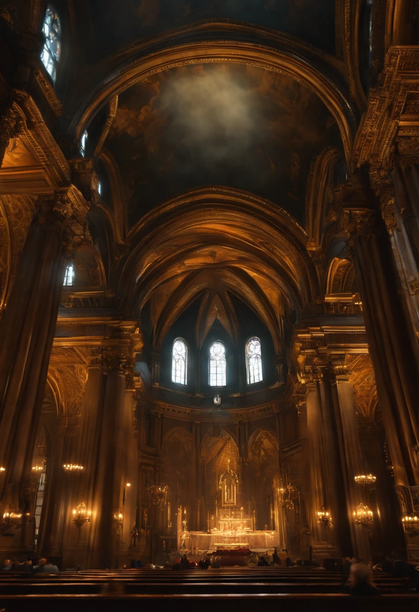 (CG extremamente detalhado e realista, master part, best quality, ultra-detalhado), Steampunk, Metropolitan Cathedral of St. Paul, (best ilumination, Melhor sombra, um extremamente delicado e bonito), Dynamic angle, cinematic atmospheric, serralheria ornamentada, Engrenagens, mechnical, smoke billowing, vapor, period costume, cores vibrantes.