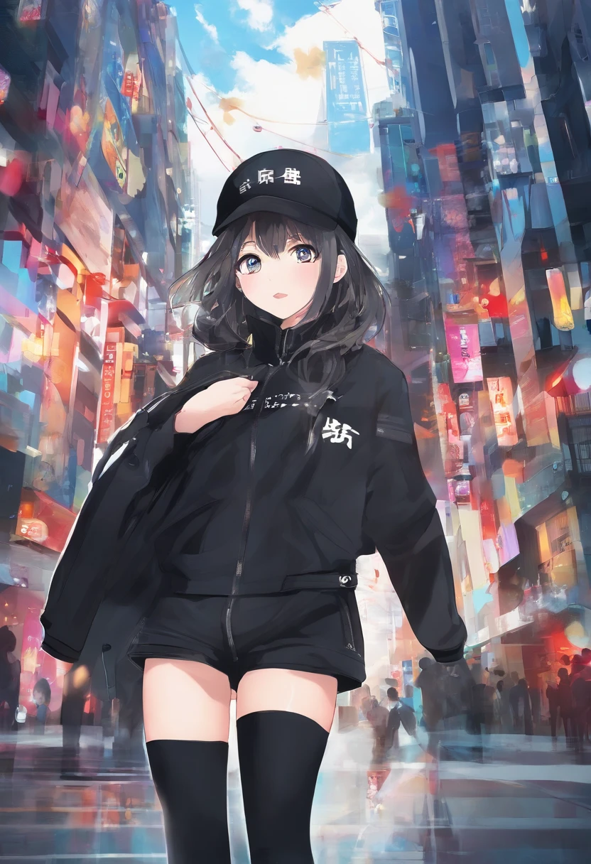 ((Masterpiece,best quality:1.2)),1girl,solo,anime girl,wearing black jacket,wearing a hat,sunny, surrounded by buildings,city, streets, cinematic lighting,highest quality digital art, Stunning art, wallpaper 4k,8k,64k, HD, unparalleled masterpiece, dynamic lighting, cinematic, epic