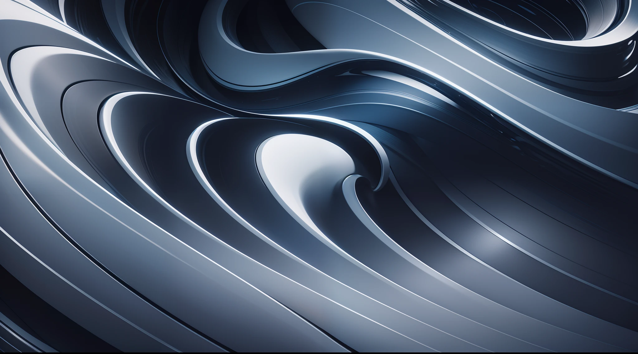 a close up of a dark blue and black metallic background with lots of curved feminine shapes, glossy surface, wavy forms and shapes, 3d rendering, curved lines, dark image, high contrast, stylized layered shapes, blurry background, professional photo, highly detailed, 8k