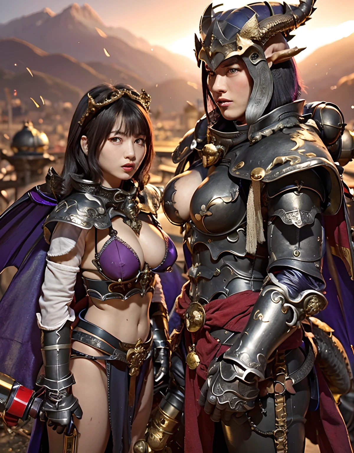 Professional , masterpiece、top-quality、photos realistic , depth of fields 、(Dragon Blue Metal Body:1.9),(Enamel purple、(cleavage of the breast)、Mystical expression、Dragon Gold Weapon、(Red Micro Bikini Armor:1.4),Gorgeous gold weapons ,Particles of light、(( Dragon's dense and gorgeous sword)) , (demonic wings)、((a blond))、(Castle background)、((Gangle's forest background))、((Fight dragons))、Beautiful Caucasian beauty、1a person、dynamic ungle,(((Detailed and ornate dragon helmet)))、Smaller head、A smile、Castle background、Thin and beautiful female hands、cleavage of the breast、Soldier in iron armor on background、Mystical expression、Light Effects、intense fighting、Wind-effect、magic circles、With the legendary magic wand、Dragon's tail、explosions、Anatomically correct body、