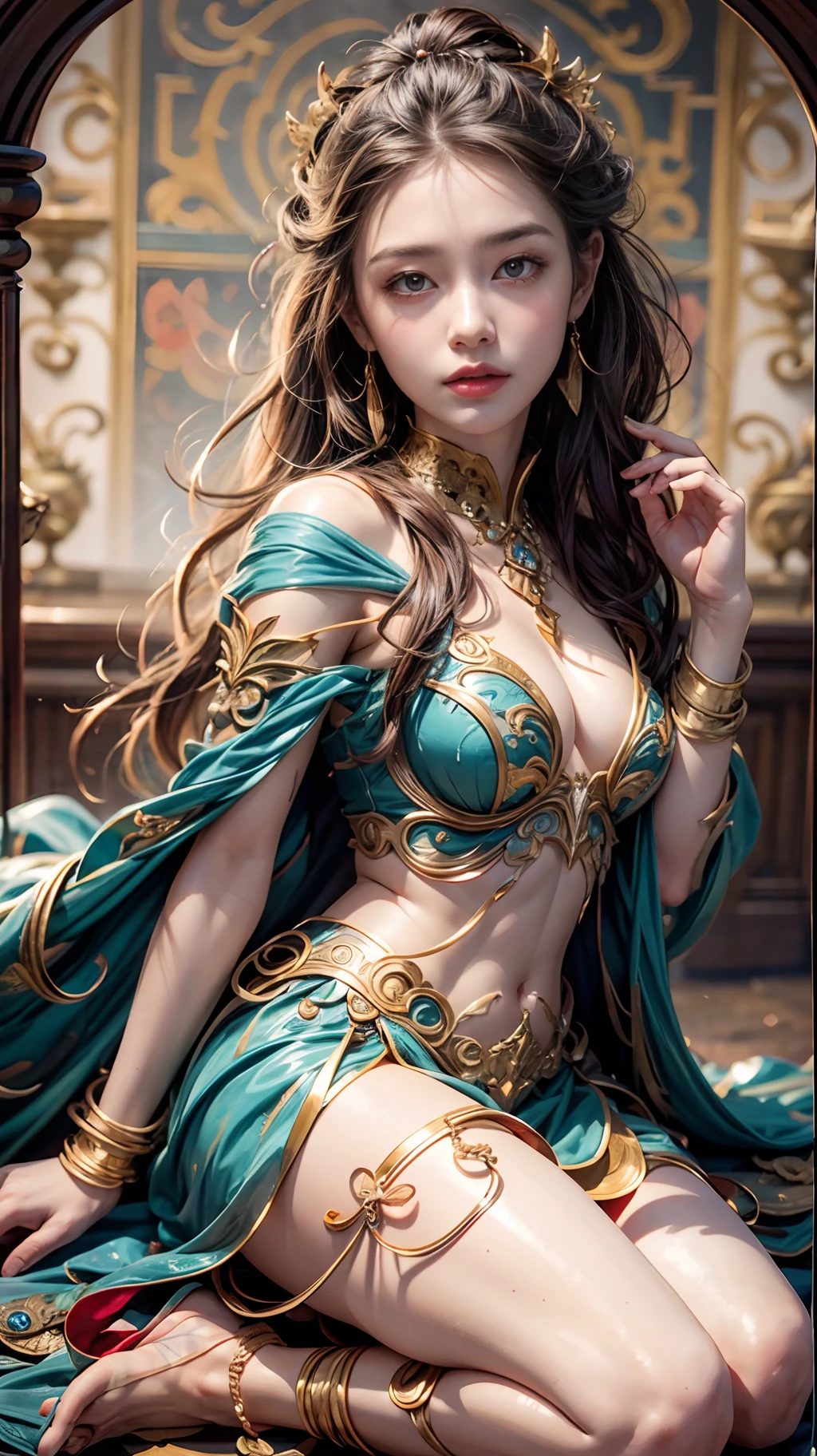 (RAW Photo, Best Quality), (Realistic, Realistic: 1.3), (Full Body Photo), Ultra Detail, World Masterpiece Theater, Messy Long Hair, Highly Detailed, Extremely Detailed CG Uniform 8K Wallpaper, 1 Girl, Dynamic Angle, Pleasant Ink, Shocking Film Lighting, Dunhuang Style, Illustration, Lens Flare, Reflected Light, Ultra Wide Angle, Close-up, Masterpiece, Ccurate