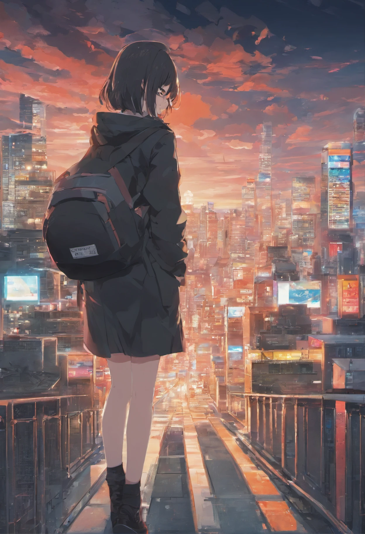 ((Masterpiece,best quality:1.2)),1girl,solo,anime girl,wearing black jacket,wearing a hat,sunny, surrounded by buildings,city, streets, cinematic lighting,highest quality digital art, Stunning art, wallpaper 4k,8k,64k, HD, unparalleled masterpiece, dynamic lighting, cinematic, epic