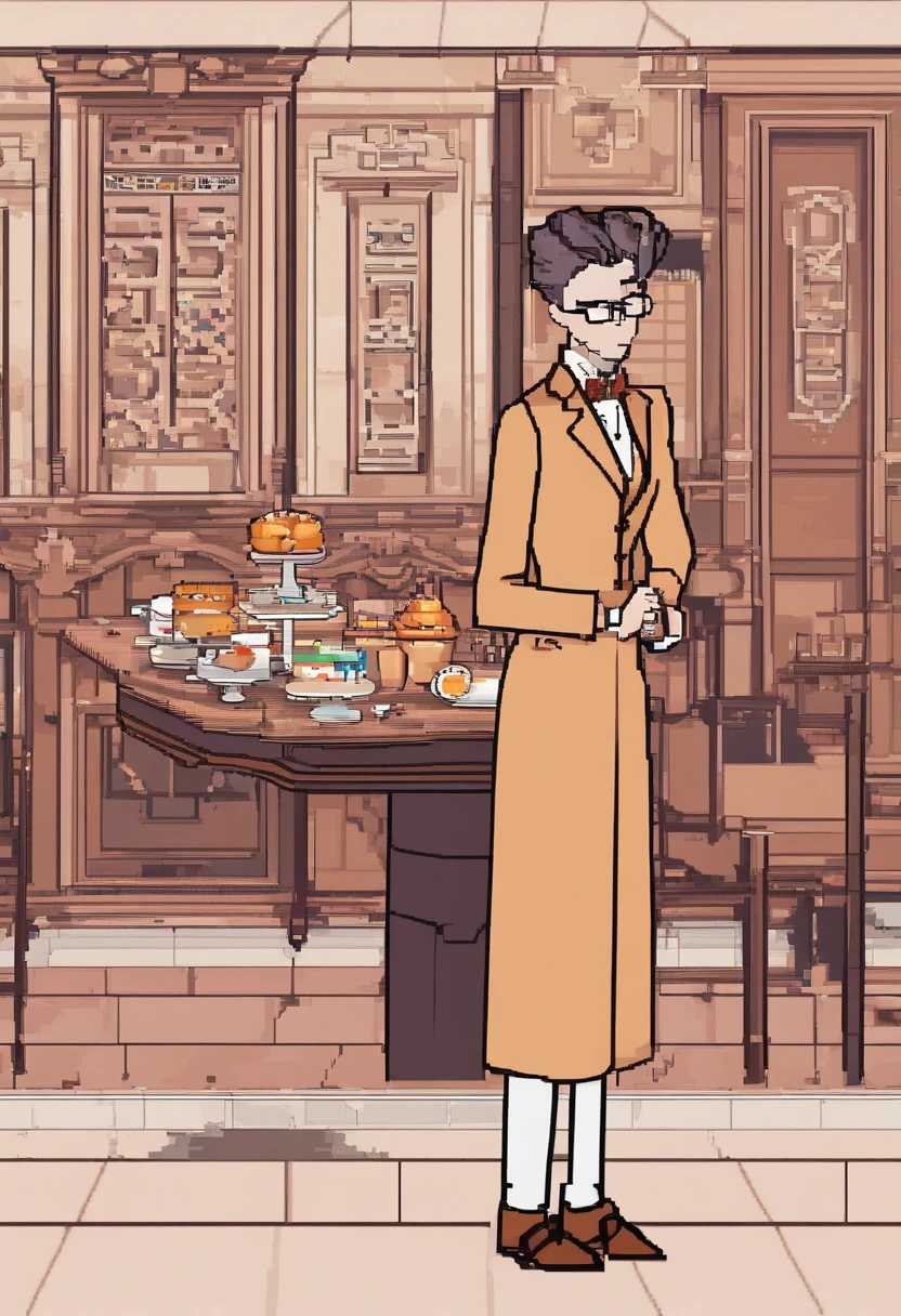 There is a man sitting at a table with plates and glasses, ele tem cerca de 20 anos, ele tem cerca de 2 0 anos de idade, wearing white suit and glasses, delicate androgynous prince, suave em _ Chic Restaurant Background in France, ele tem cerca de 2 5 anos de idade, Estilo Zigor Samaniego, Rick Dai, Beautiful androgynous prince, em roupas brancas