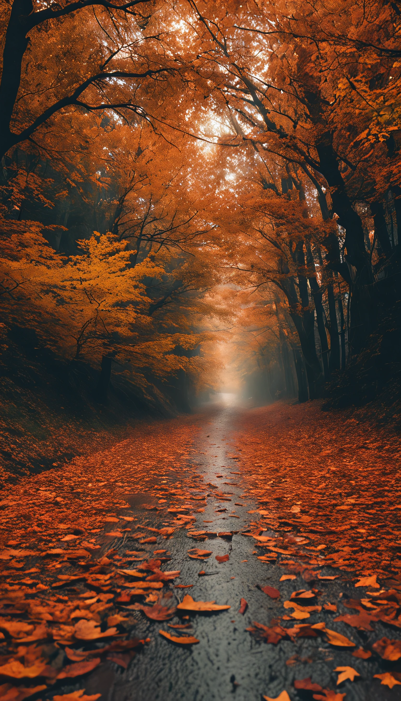 rainy days,Forest path,autumnal,falling leaf