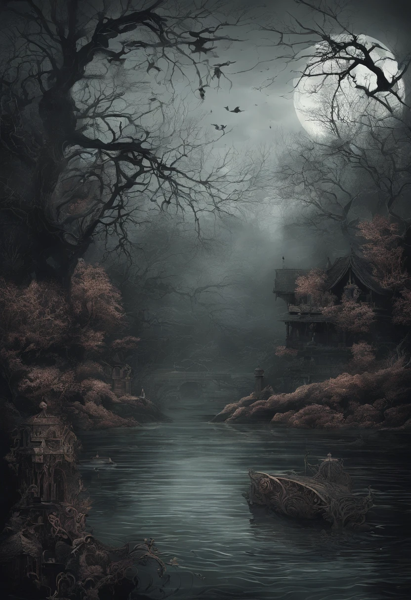 [A river with murky and polluted waters is shown, while the fish are struggling to survive.]