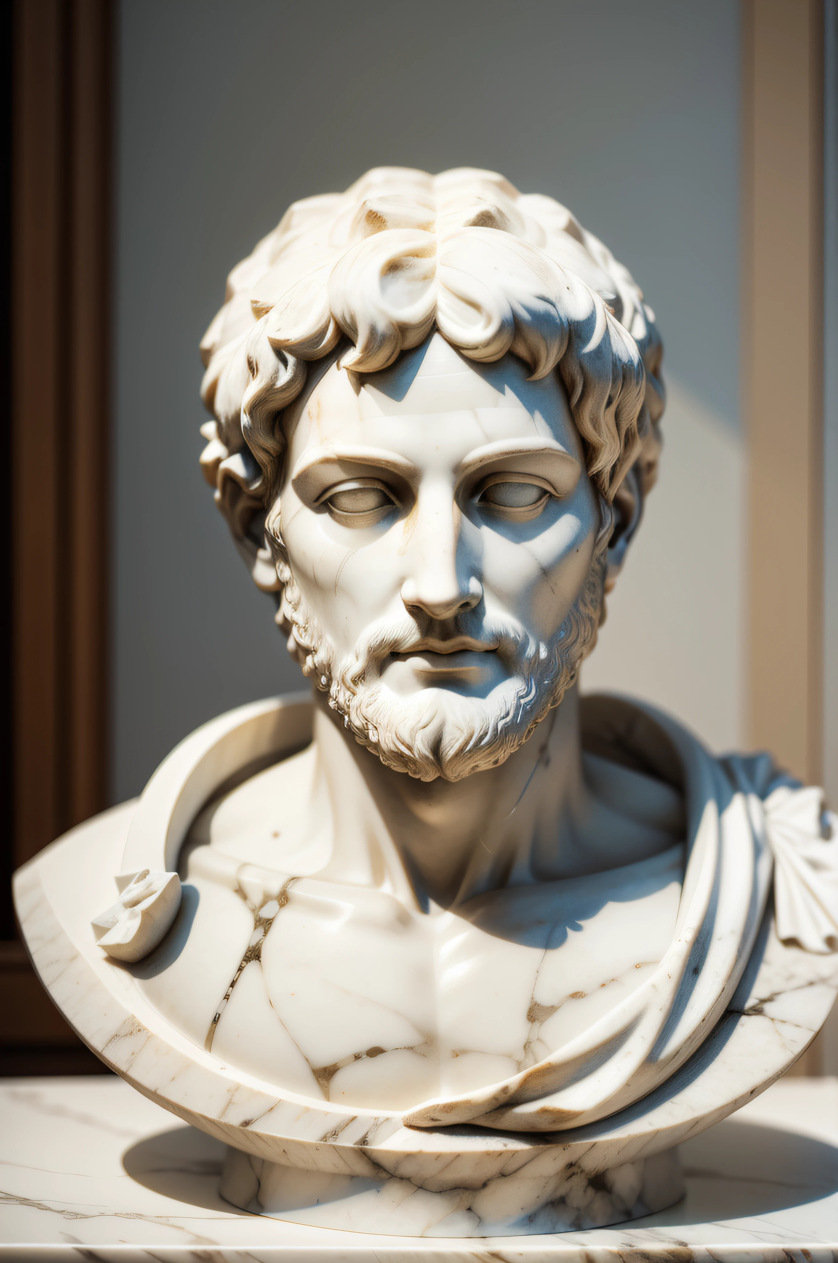 a closeup of a marble Aristotle sculpture