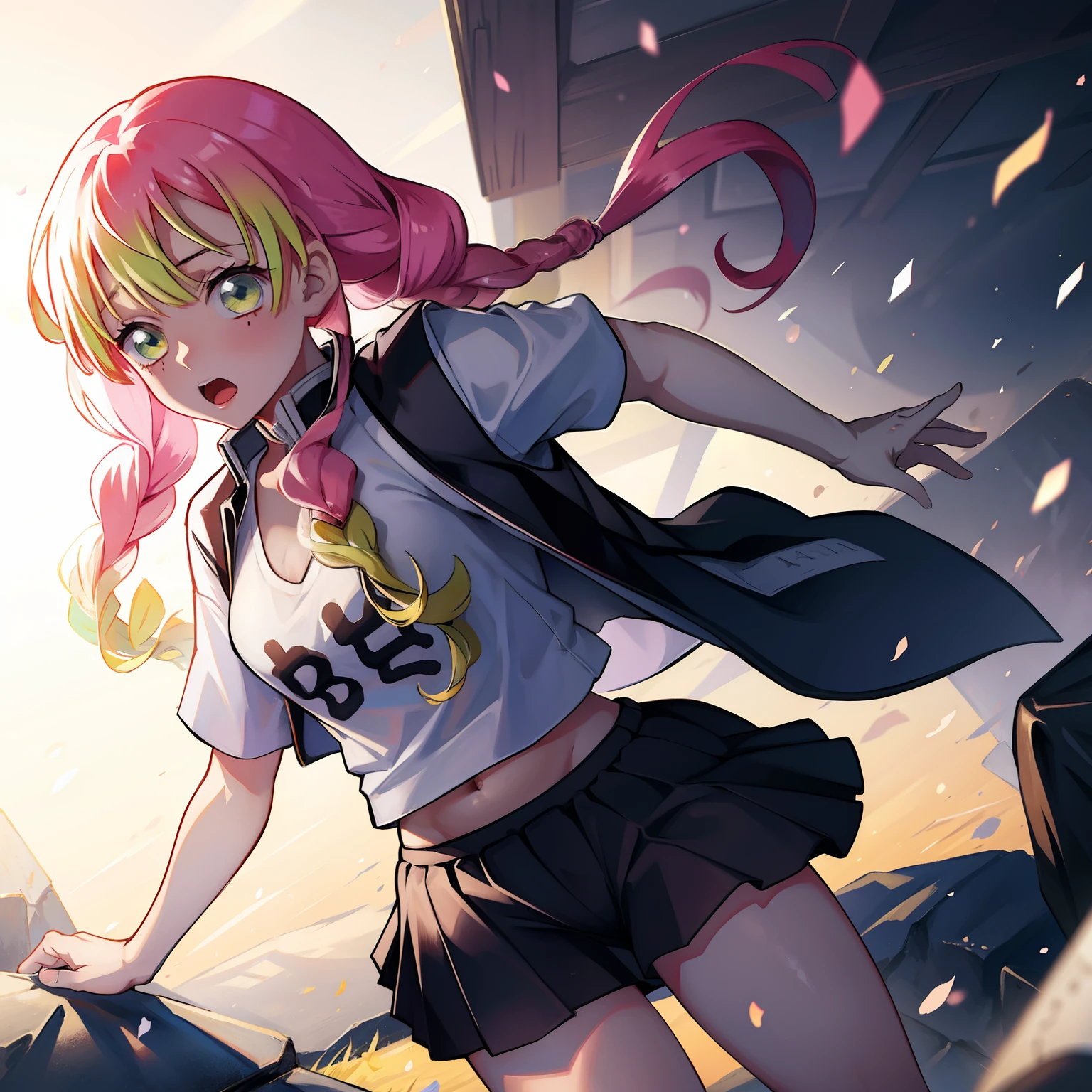 1 Girl, Mitsuri Kanroji ( Kimetsu no Yaiba) , School Sport clothing, Black Shorts and white shirt, Gym Closet