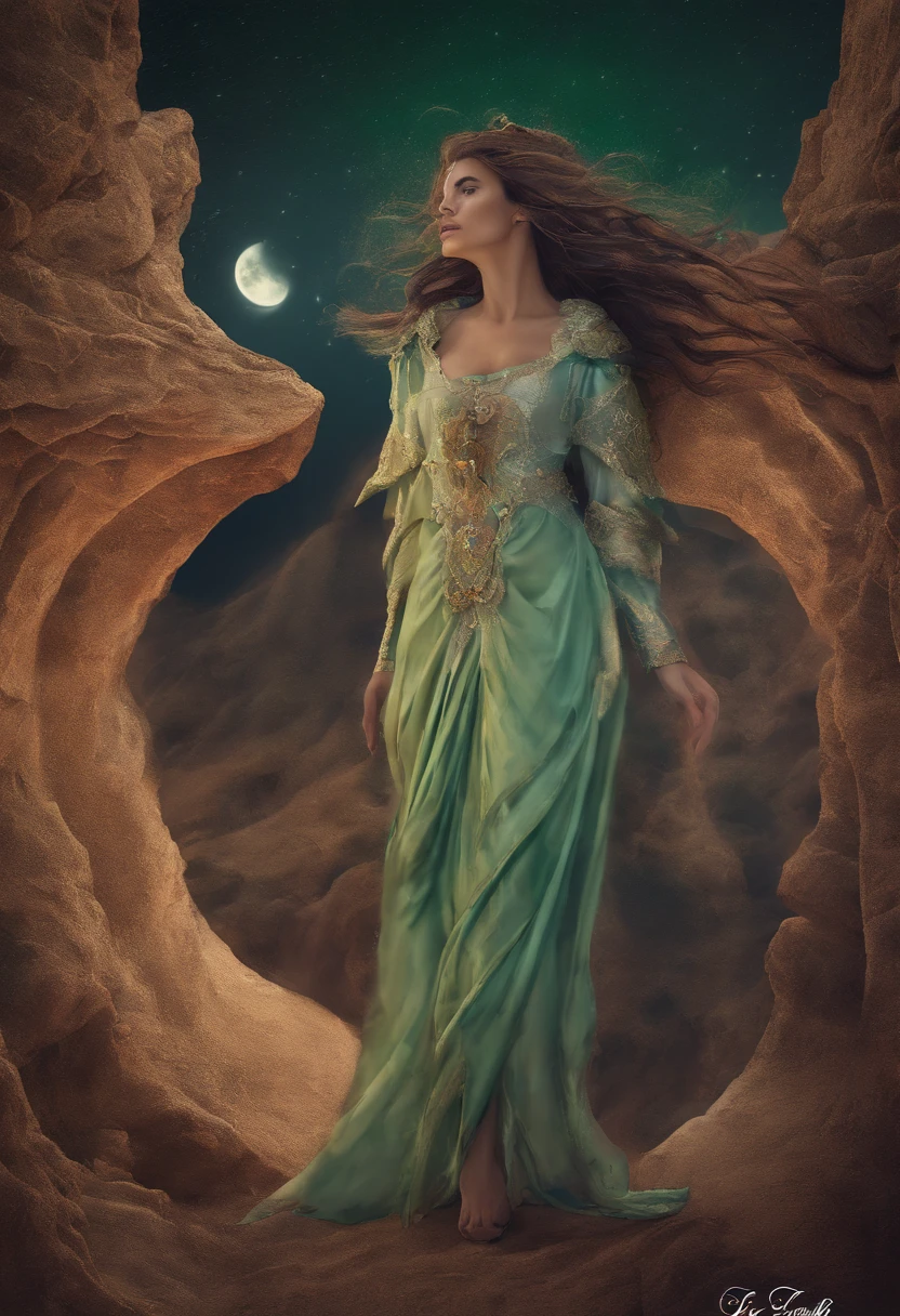 (best quality,Altas,master part:1.2),ilustrar,um Khajiit cinza com olhos verdes,in a moment of contemplation,nas dunas do deserto,under a crescent moon in the night sky,Retratos,textura detalhada do pelo,dynamic lighting,expressive composition,vivid colors,areia realista,ethereal atmosphere