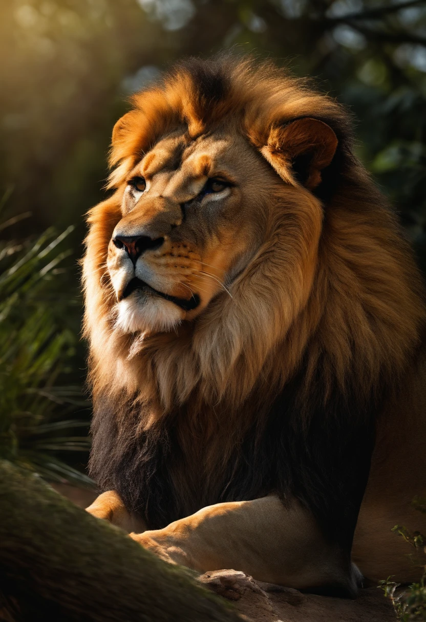 RAW photo, a close up portrait of a majestic lion roaring, back ground is the african jungle, the lion looks dominant and assertive