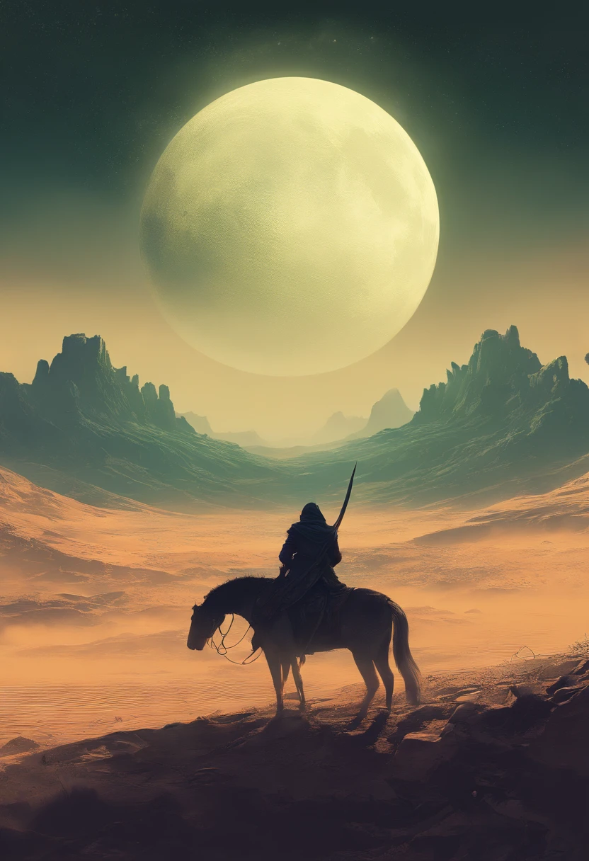 (best quality,Altas,master part:1.2),ilustrar,um Khajiit cinza Skyrim com olhos verdes,in a moment of contemplation,nas dunas do deserto,under a crescent moon in the night sky,Retratos,textura detalhada do pelo,dynamic lighting,expressive composition,vivid colors,areia realista,ethereal atmosphere