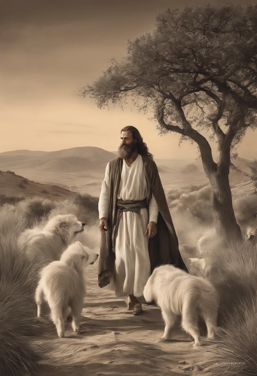 homem de barba branca comprida olhando uma carruagem passa, por Daniel Ljunggren, bible illustration, por Edwin Georgi, por Artur Tarnowski, biblical painting, jeremias, por Scott Gustafson, por Pablo Munoz Gomez, por Emile Lahner, biblical image, por Aleksander Gierymski