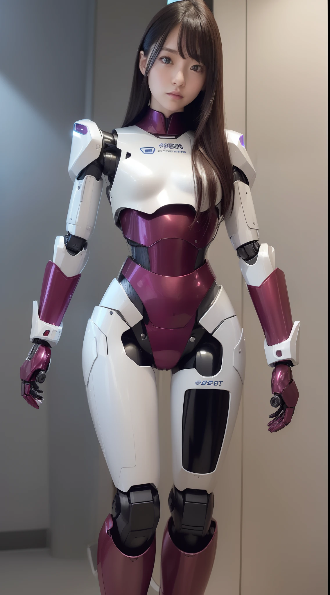 (Photorealsitic:1.4)、one girl、(top-quality)、(hyperdetailed face)、(Super well-formed face)、((Robot Parts))、(Female-Robot)、(25 years-old)、(Blue)、(pink there)、(Burgundy)、(metallic)、(full-body)、(sexy  pose)、(Slender body)、(Model body type)、(full body mech)、(mechanical exposure)、(Akihabara)、(is looking at the camera)、(A dark-haired)、(Well-proportioned lady)、(a small face)、(Idol)、(front facing)、(Standing with legs open)、(Hands on hips)、(Photo session)、(Looks sad)、(perfect-female-robot)