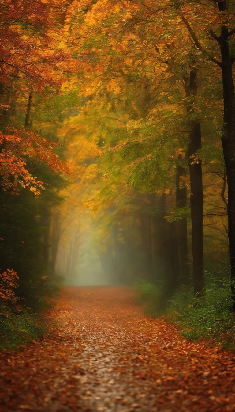 rainy days,Forest Trail,autumn,Falling Leaf