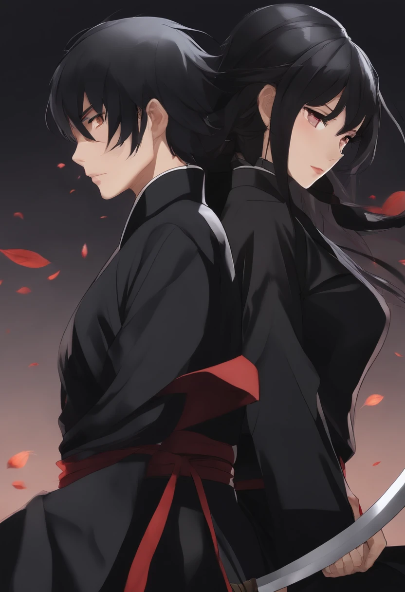 Black-haired couple with kaisen jujutsu dash with black clothes