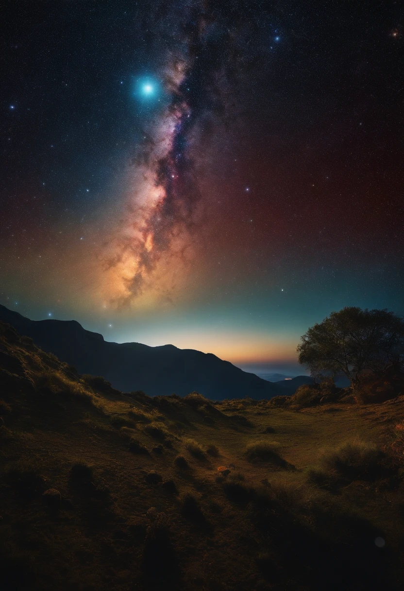 A view of the starry sky with planets orbiting it