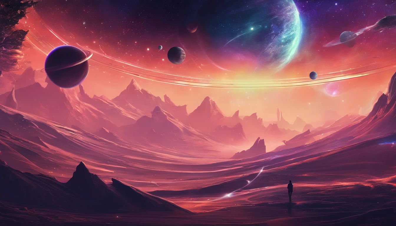 A view of the starry sky with planets orbiting it