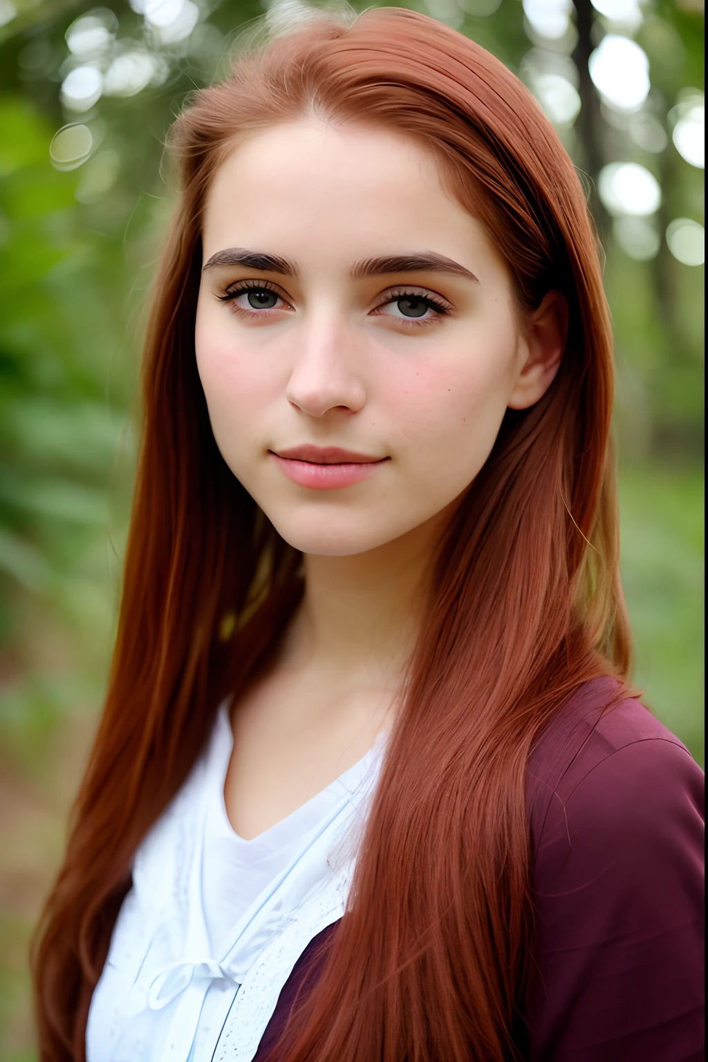 Foto HD, La mejor calidad, hiperrealista, cinematic realistic photo, A girl's innocent 20-year-old femininity is extraordinarily beautiful with HARBOR's deep red hair, cerca de insectos como mariposas y abejas. (8k, epic composition, fotorrealista, foco nítido), Antecedentes elaborados, DSLR, Detalles intrincados, Regla de los tercios, Recuadro de Biologia