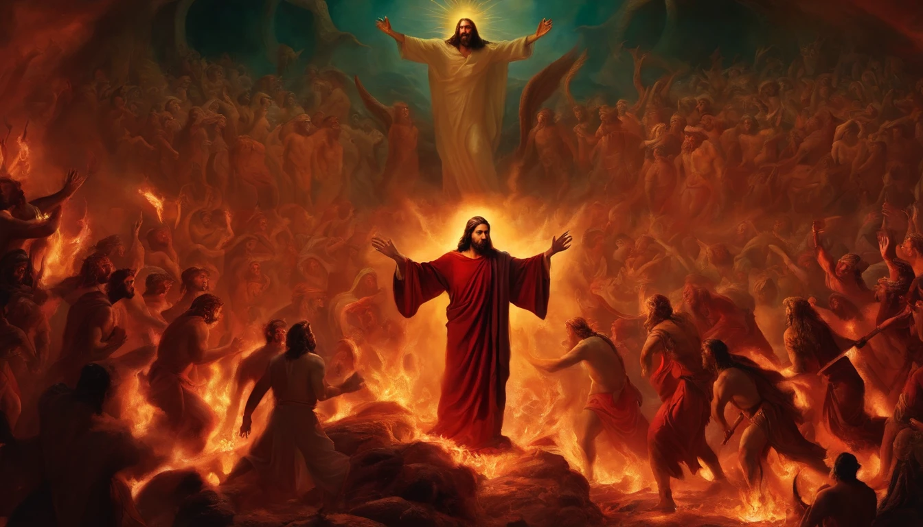 Jesus Christ in hell among demons