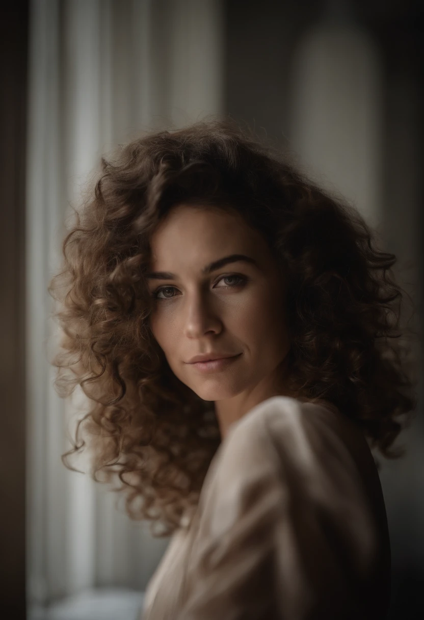 dark brown white girl with curly hair, Trahi