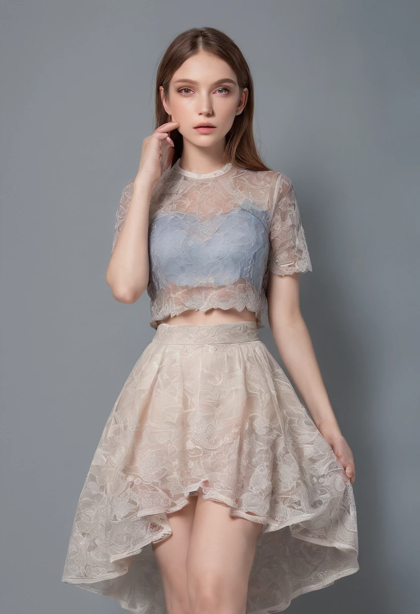 Young beautiful girl, A highly detailed, formal art, unity 8k wallpaper, (Fashion magazine cover:1.3), BREAK,Sheer skirt short waist and long hems , Short and tight T-shirt,
, mandala
