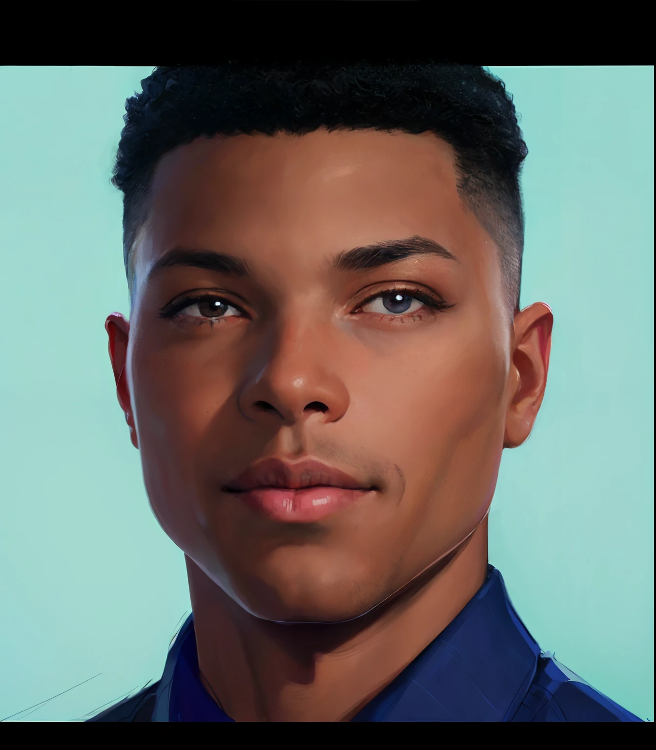 a close up of a man with a blue shirt and tie, in style of tyler mitchell, realistic detailed face portrait, high quality portrait, realistic portrait, detailed realistic face, digital art portrait, digital portrait, digital illustration portrait, realistic studio portrait, detailed color portrait, inspired by Xanthus Russell Smith, high detail portrait, # 1 digital painting of all time