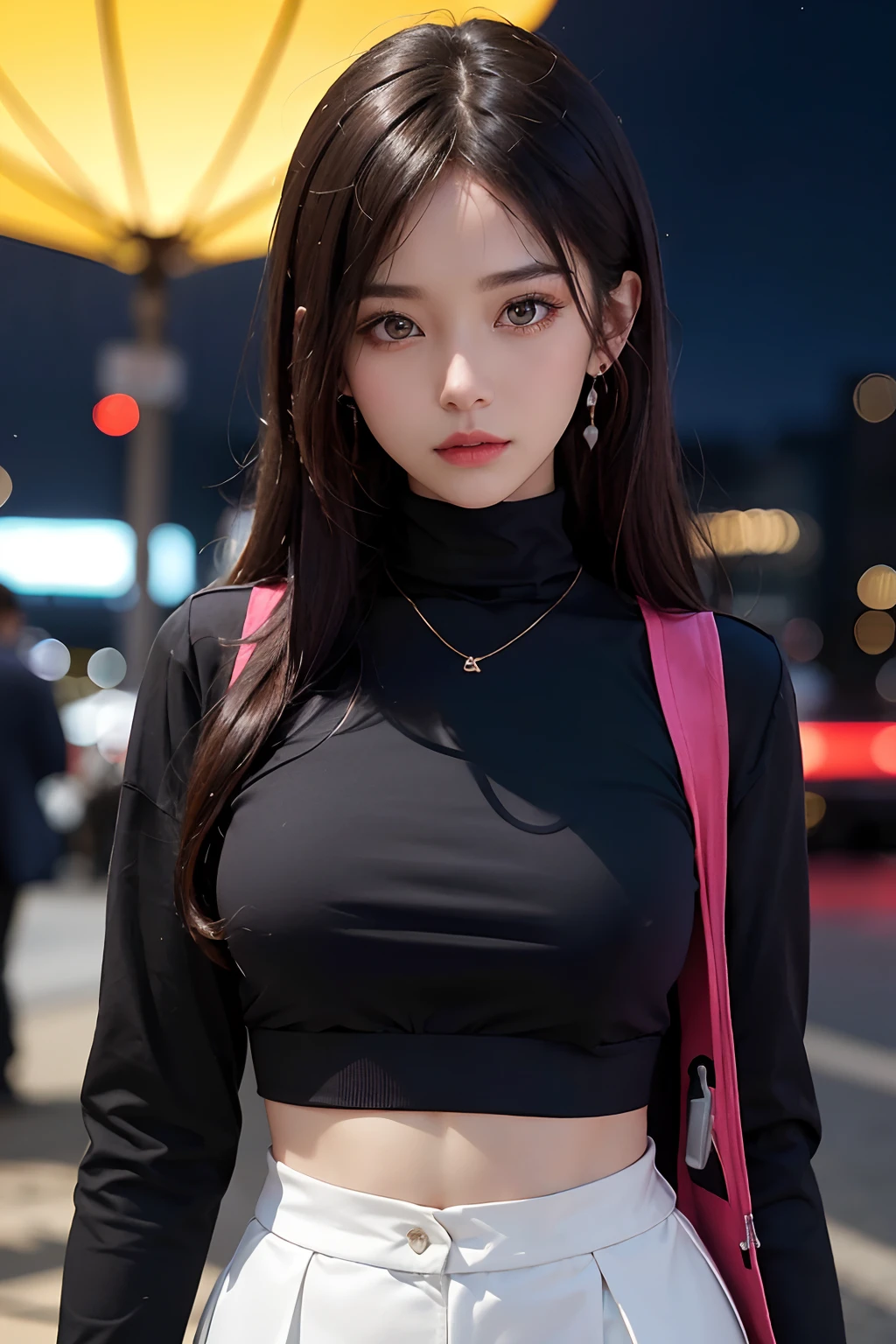 photo of beautiful (n4t3mm:0.99), a woman as a movie star, turtleneck sweater, black jacket, (trousers), movie premiere gala, dark moody ambience (masterpiece:1.2) (photorealistic:1.2) (bokeh) (best quality) (detailed skin:1.2) (intricate details) (nighttime) (8k) (HDR) (cinematic lighting) (sharp focus), (looking at the camera:1.1), ((closeup portrait:1.2)), (earrings), colorful outfit,
a close up of a woman in a short skirt and a white shirt, smooth white tight clothes suit, gorgeous chinese model, perfect android girl, tight outfit, anime girl cosplay, korean girl, anime girl in real life, fashion model, trending at cgstation, attractive pose, wearing tight shirt, character is in her natural pose, wearing a sexy cropped top