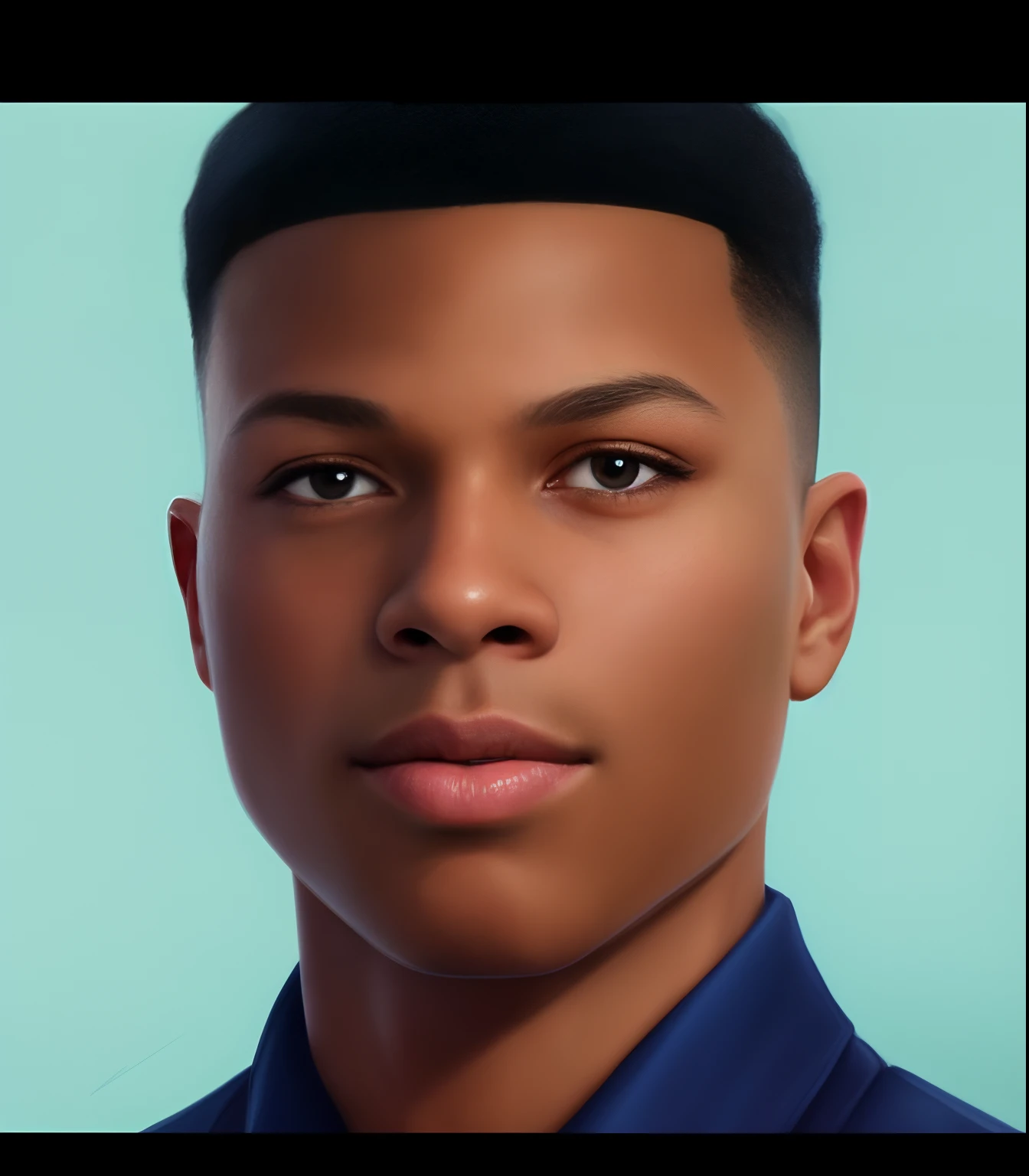 a close up of a ager, guy with a blue shirt and tie, in style of tyler mitchell, realistic detailed face portrait, high quality portrait, realistic portrait, detailed realistic face, digital art portrait, digital portrait, digital illustration portrait, realistic studio portrait, detailed color portrait, inspired by Xanthus Russell Smith, high detail portrait, #1 digital painting of all time