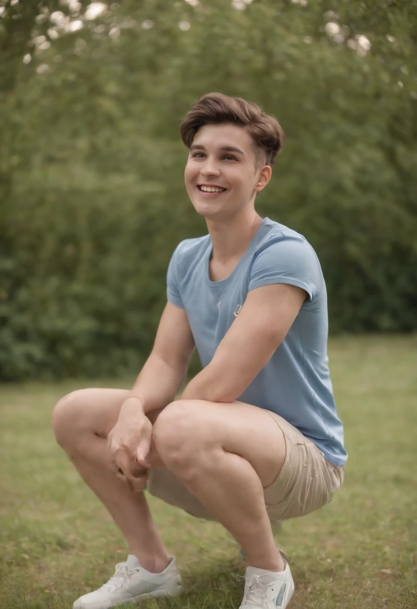 young and nakedly Pokémon trainer covered in thick cum smiling at viewer. On knees, chin up.