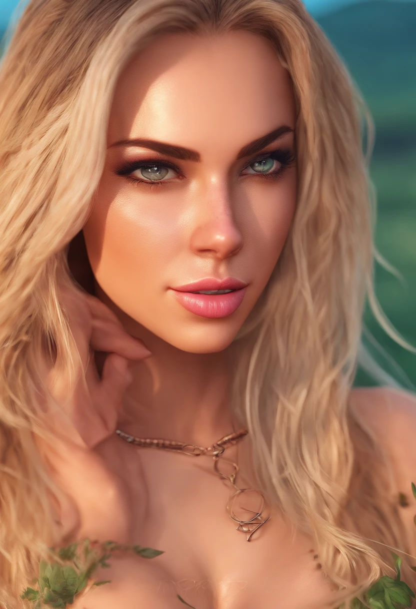 blonde hair brown eyes tight yoga pants wearing hips visible in the middle with breasts removed