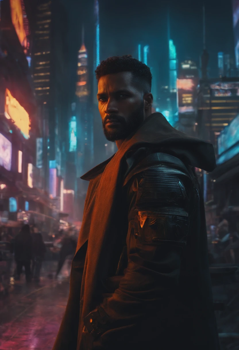 homem forte, Looking like a modified hero in a cyberpunk-style city