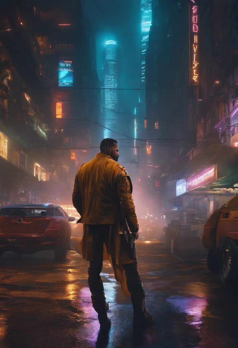 homem forte, Looking like a modified hero in a cyberpunk-style city